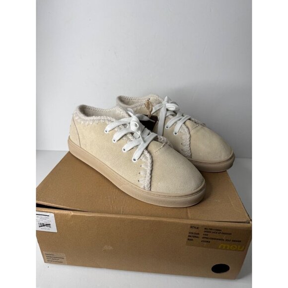NIB Mou Lace Up Shearling Sneakers in Vanilla EU 41 UK 8 - Picture 1 of 8